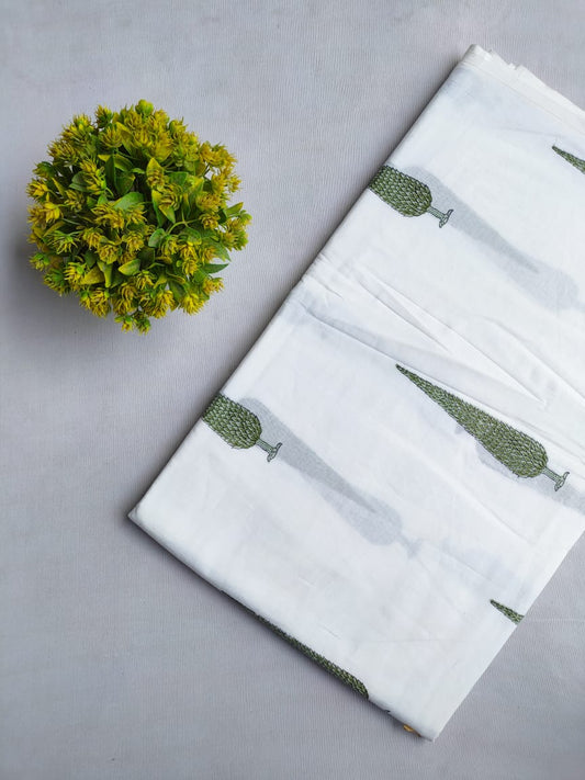 White Handblock cotton fabric