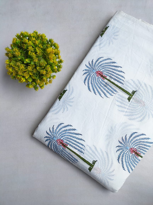 White Handblock cotton fabric