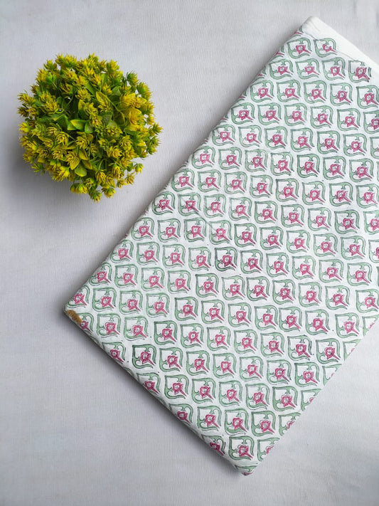 White Handblock cotton fabric