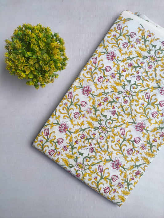 White Handblock cotton fabric