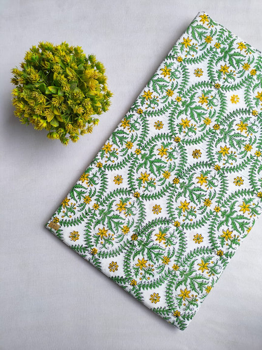 White Handblock cotton fabric