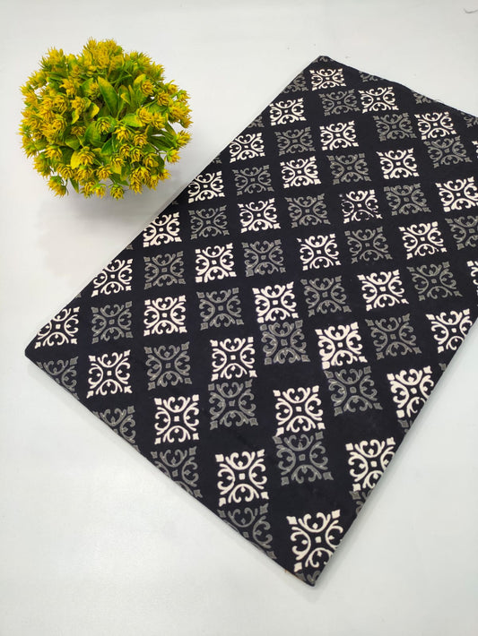 black and white hand block cotton fabric