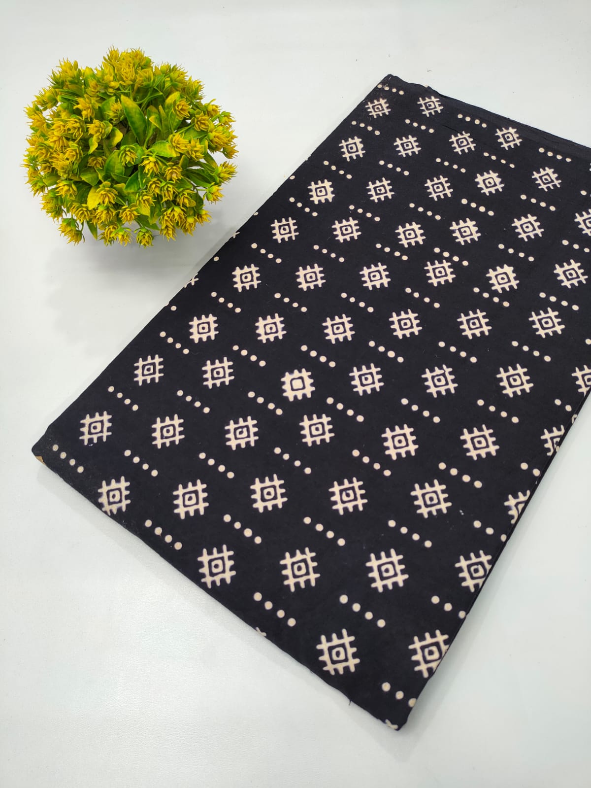 black and white hand block cotton fabric