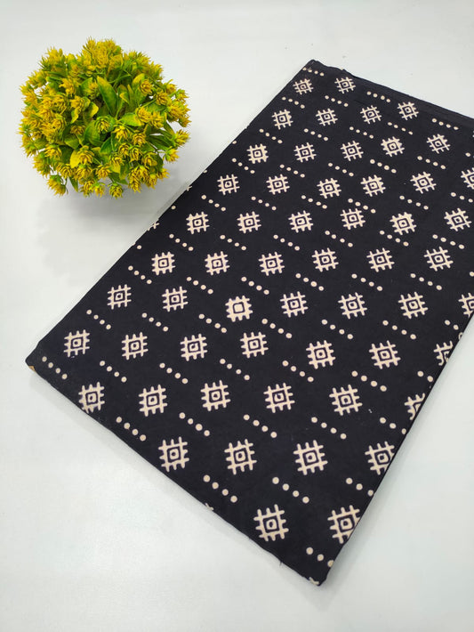 black and white hand block cotton fabric