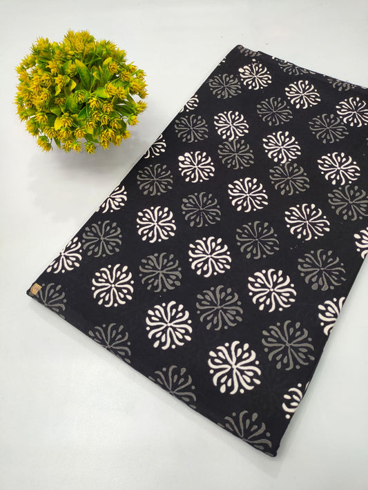 black and white hand block cotton fabric