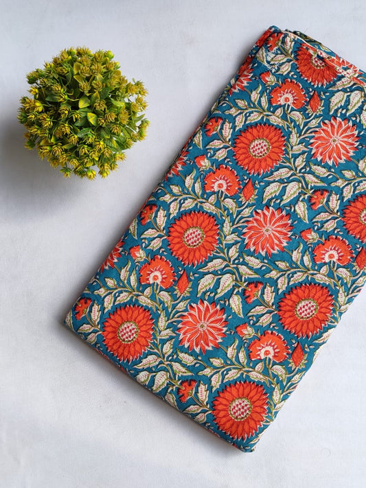Hand Block Printed Pure Cotton Fabric In Running Length - JBRHS21