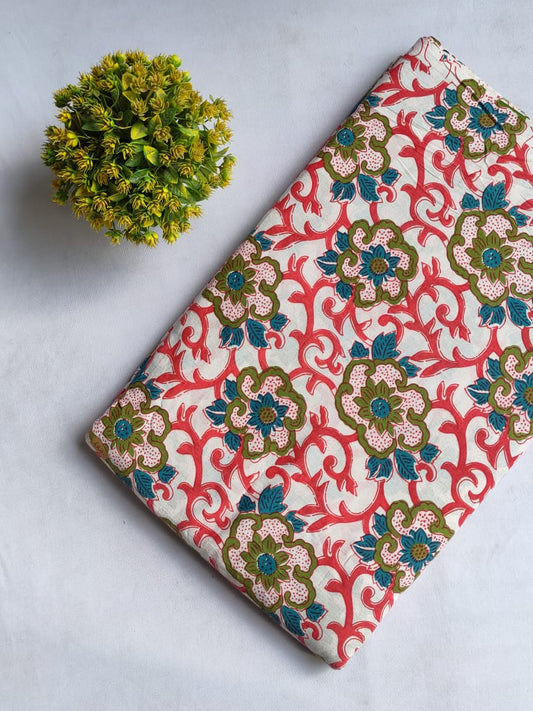 Hand Block Printed Pure Cotton Fabric In Running Length - JBRHS35