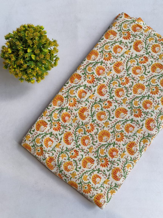 Hand Block Printed Pure Cotton Fabric In Running Length - JBRHS7